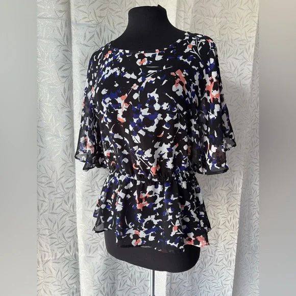 DKNY Black Multicolor Sheer Floral Blouse - Picture 1 of 10